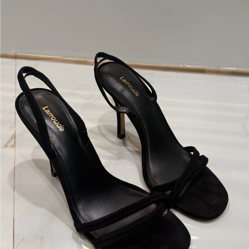 Larroude Black Strappy Slingback Heels
